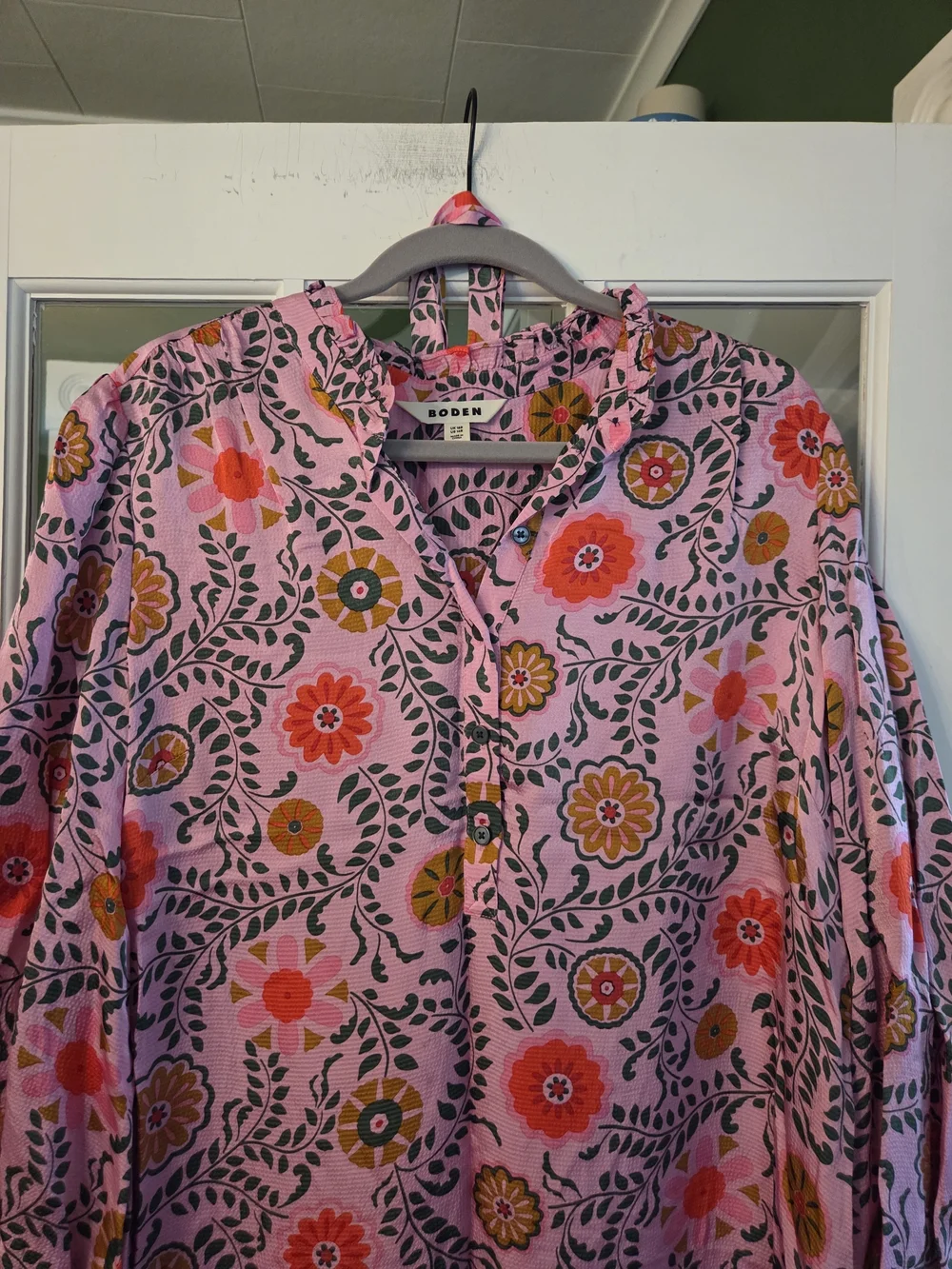 Boden Pink Floral Belted Midi Satin Dress - Size 14 - Picture 10 of 12